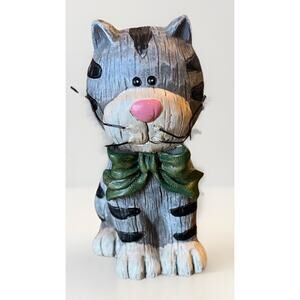 Vintage Resin Collections Cat With Swirl Tail And Bow Tie Gray And Black 6 Inch